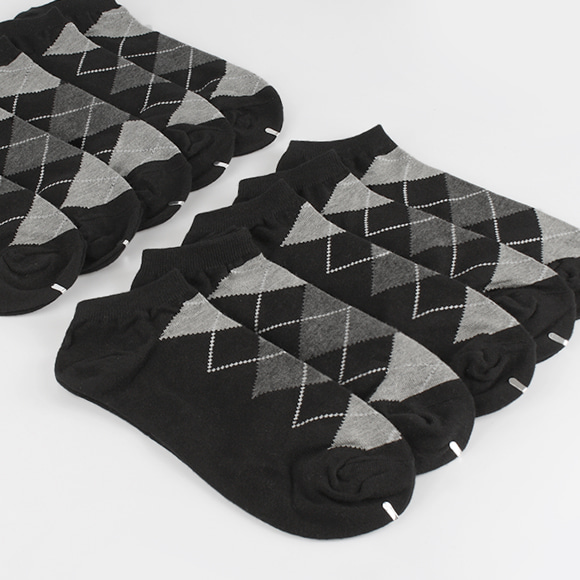 10켤레 묶음세트 남성발목 기본 아가일무늬 양말 블랙