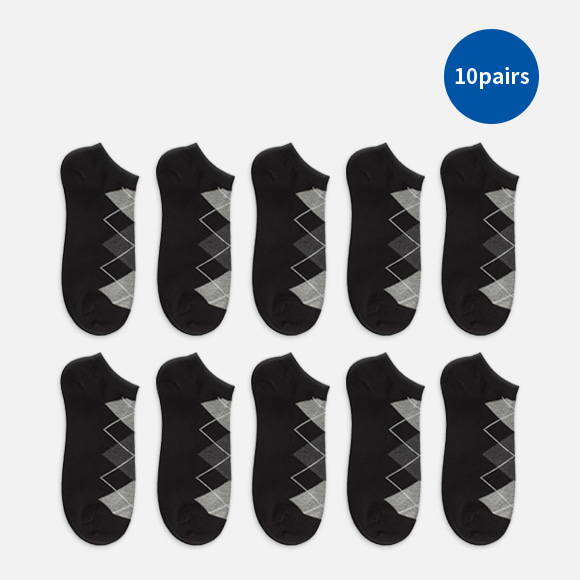 10켤레 묶음세트 남성발목 기본 아가일무늬 양말 블랙
